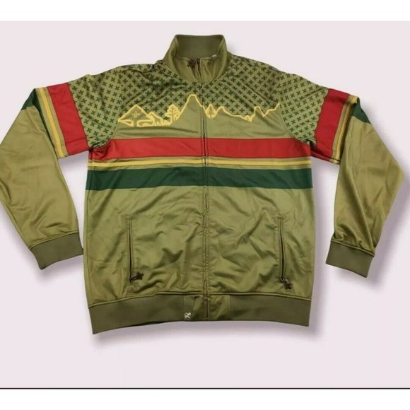 Lrg Other - LRG Mens Track Jacket Green Red Yellow Graphic Long Sleeve Zip Up Size XL